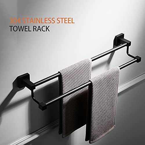 Toallero de pared doble en acero inoxidable SUS 304 con acabado negro mate 3
