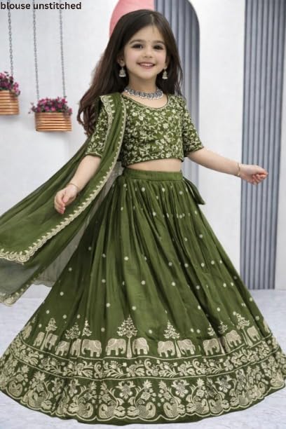 Image of Kids Lehenga Choli with Elephant Embroidery