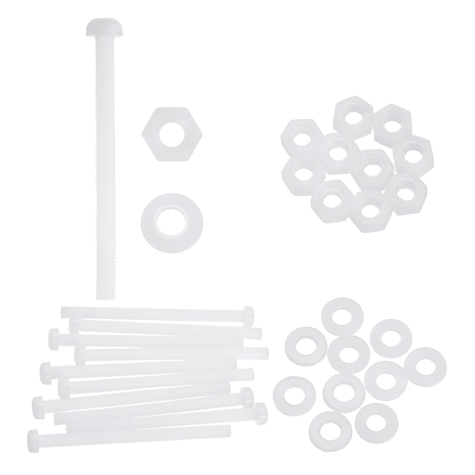 sourcing map 10 Set M6x80mm Nylon PA66 Plastic Cross Round Head Screw Phillips Bolts Hex Nuts Flat Washers Assortment Kit