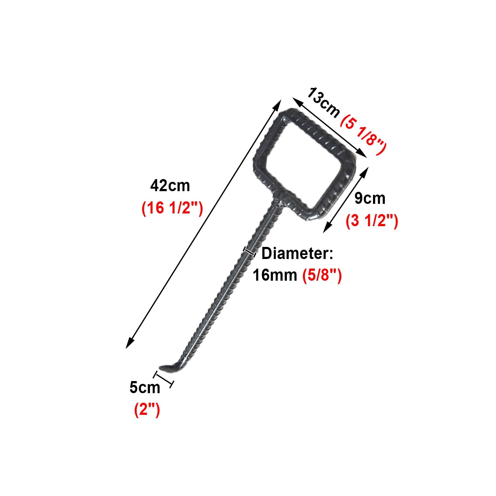 ZIMGOD Manhole Cover Lifter with Rectangular Handle, Rebar Pulling Tool for Drain Grate/Sewer Lid, Sturdy Septic Tank Lids Pull Hook, Easy to Operate(42cm (16 1/2