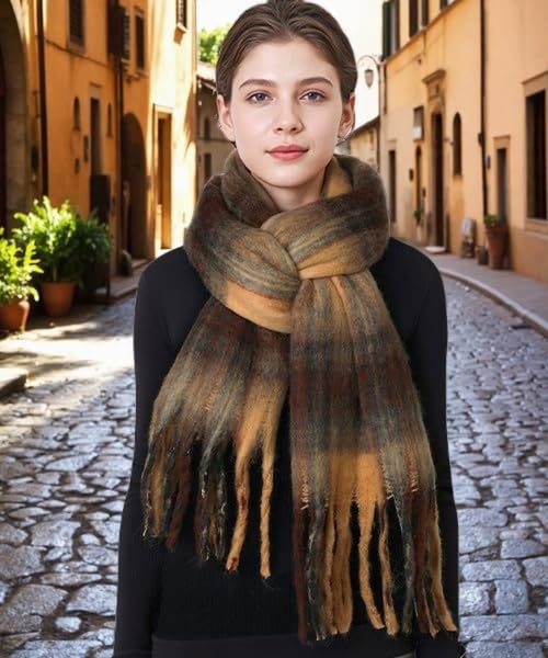 Tavaleu Winter Scarfs for Women Men，Large Scarf Colorful Chunky Plaid Scarves Soft Oversized Warm Wrap Scarves4