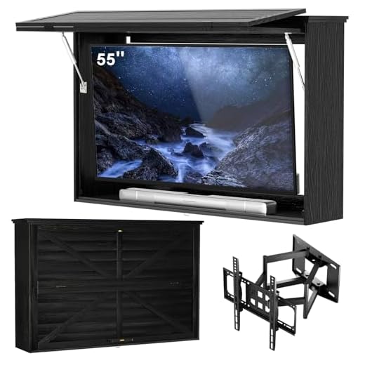 GDLF Outdoor TV Enclosure, 55-Inch Solid Wood Weatherproof TV Cover with Premium Dual-Arm Mount (Fits 44-55 inch), Black