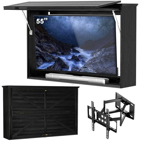 GDLF Outdoor TV Enclosure, 55-Inch Solid Wood Weatherproof TV Cover with Premium Dual-Arm...