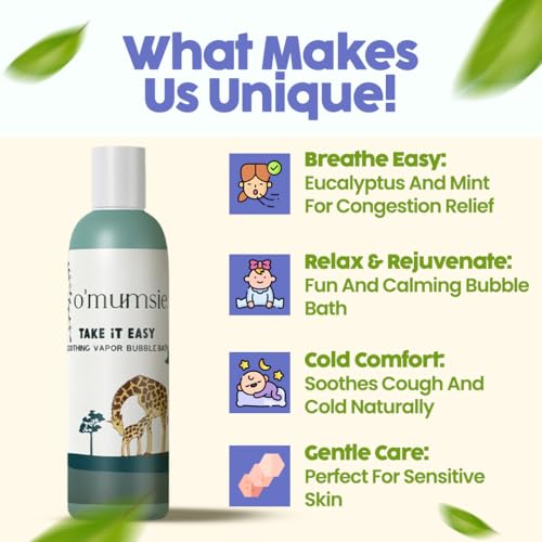 Image of o'mumsie Soothing Vapor Bubble Bath For Babies & Kids With Eucalyptus & Lavender| Plant Rich Formula Safe To Soothe & Relieve Cold, Sinus, Flu & Cough Sulfate Free (100 ML)