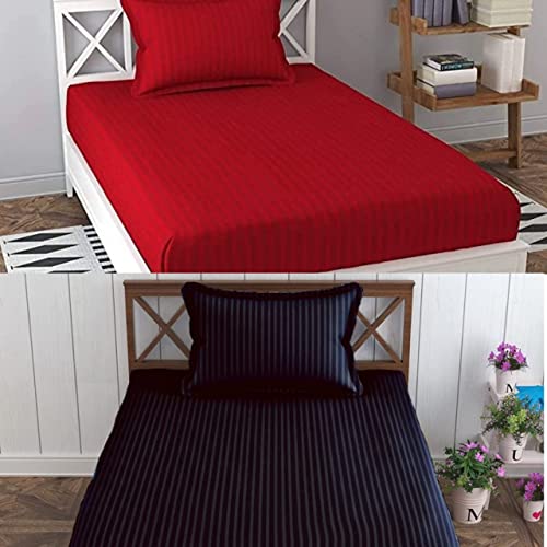 Image of Prime Collection 280 TC Combo Pack of 2 Single Sized (90x60) Satin Striped Bedsheet with 2 Pillow Cover Long Lasting Single Bedsheet for Hotel, Hospital and Home Use
