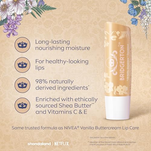 Image of NIVEA Vanilla Biscuit Lip Care, Bridgerton Design Lip Balm, 0.17 OZ