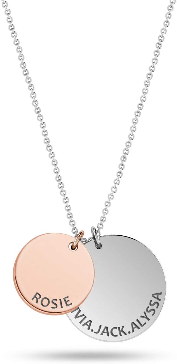 LeCalla Personalized Customized Engraved Double Disc Charm Name Message Necklace for Women Teen