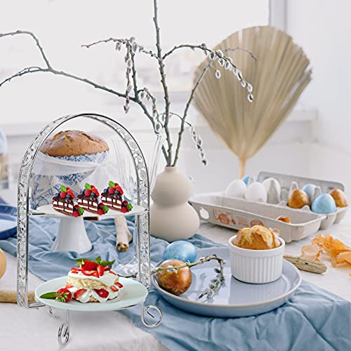 DOITOOL 2 Tier Cake Houder Stand, Iron Dessert Rack, Europese Cake Display Rack voor Voedsel Serveren Tapas, Sushi, Voorgerecht, Cake, fruit, Dessert (Sliver) - Image 3