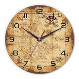 Cherytre Treasure Map Wall Clock 10 Inch Battery Operated Pirate Emblem Sailboat Compass Old Parchment Clock Silent Non-Ticking Modern Clocks for Office Home School Living Room Bathroom