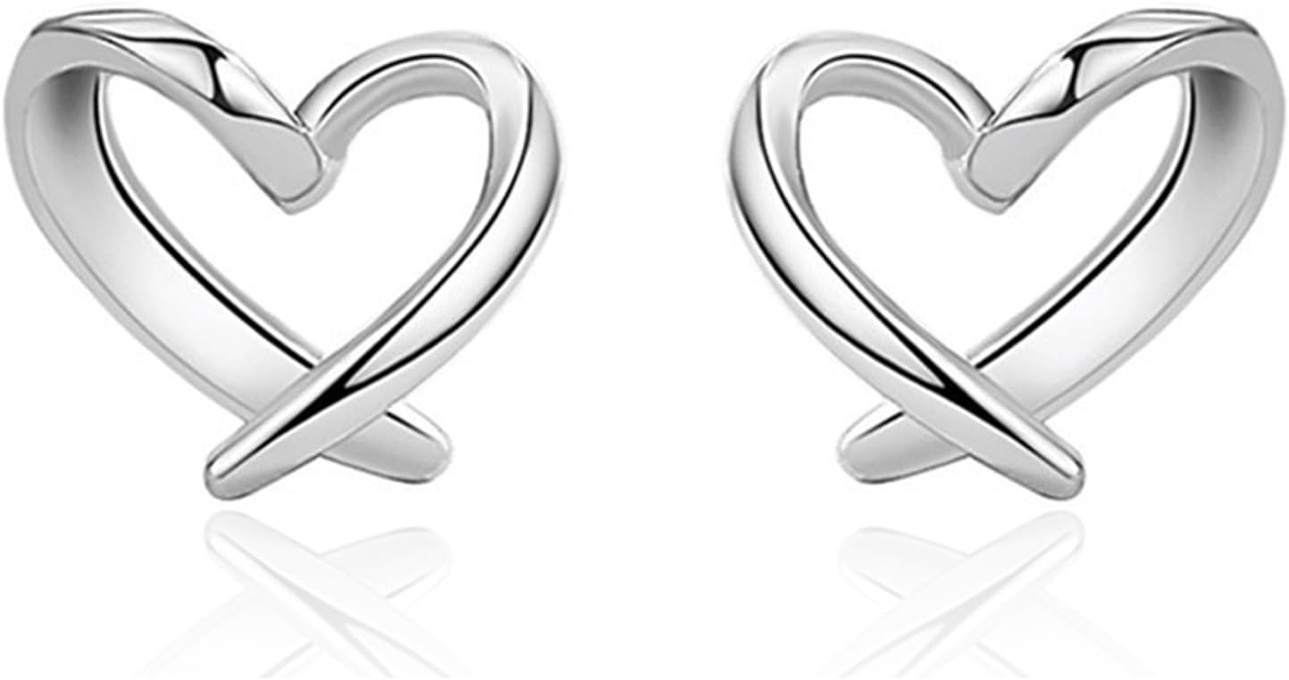 Minimalist Tiny Heart Stud Earrings for Women Silver Plated Hypoallergenic Cute Small Love Hearted Studs Cartilage Post Mini Dainty Pierced Ear Birthday Party Jewelry Gifts