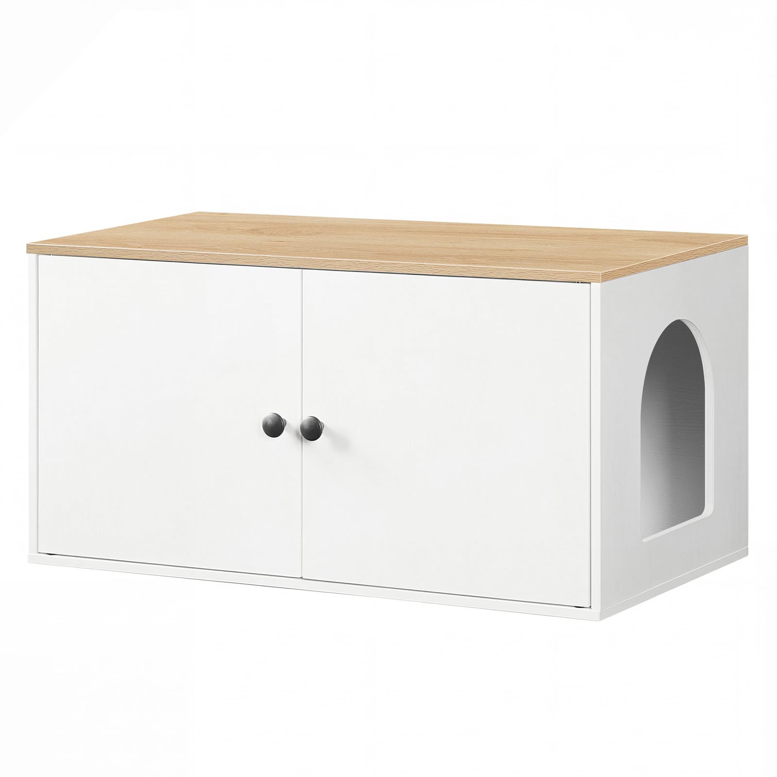 HOOBRO Casetta per Lettiera per Gatti, Mobile per Gatti con Lettiera Nascosta e Ingresso Laterale, Armadietto Nido da Interno, per Soggiorno, Camera da Letto, Bianco e Naturale EWN40MW01