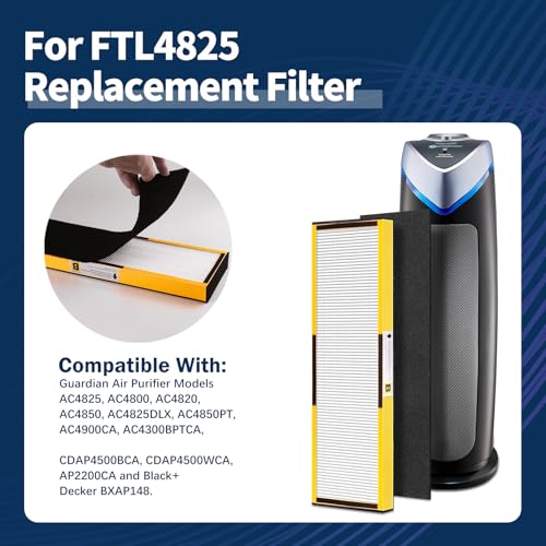Image of AC4825 Filter B Replacement Compatible with Germ-Guardian Air Purifier AC4825 AC4825E AC4800 AC4850PT AC4900CA AC4820 AC4300 Air Purifier, 4 HEPA with 4 Pre-Filters