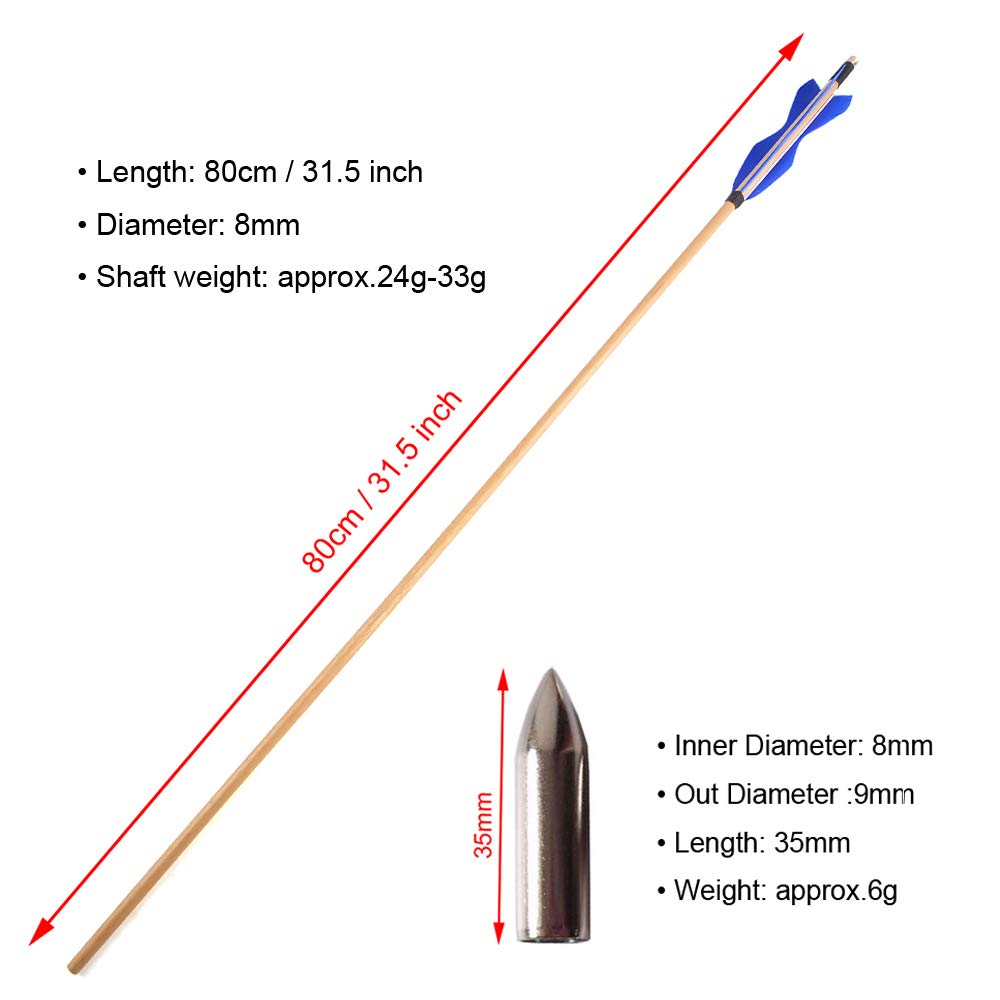 SHARROW 6pcs 83cm Tir à l'arc Flèches en Bois avec Plumes Naturelle