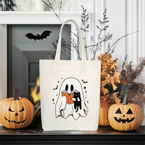 Bltgh Halloween Tote Bag, Cute Ghost Tote Bag, Ghost Design for Party Supplies, Canvas Reusable Large Totes for Teens, Halloween Candy Bags - A02 - image 3