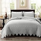 Brandream Luxury Bedding Grey Quilt Set Queen King Size Farmhouse Quilted Bedspread Coverlet Set Cotton Shabby Antique(Quilt 98x106 with Standard Size Pillow Shams)
