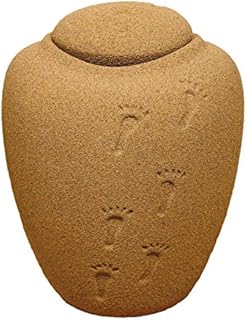OneWorld Memorials Footprints in The Sand Recycled Material Biodegradable Cremation Urn - Large - Holds Up to 200 Cubic Inches of Ashes - Brown Biodegradable Cremation Urn