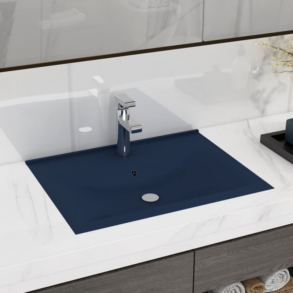 ShGaxin Lavabo de Lujo con Grifo cerámica Azul Oscuro 60x46 cm, Fregadero, Lavabo Baño, Lavamanos Baño, Lavatorio Casa De Banho, Mueble Lavabo sobre Encimera - SPU:147023