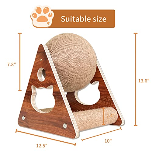 AGYM Upgraded Cat Scratching Board Toy, Natural Sisal Cat Grab Ball Toy with Cat Scratching Post Base, Cat and Kitten Cats, Solid Wood Scratching Pet Toy, Diameter 7.8", Large Cat - Thumbnail 3