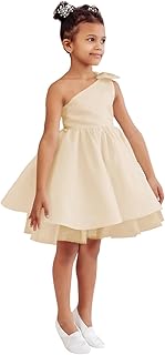 One Shoulder Flower Girl Dresses for Wedding Toddler Short Tutu Satin Tulle Girl Dress for Birthday Formal Party