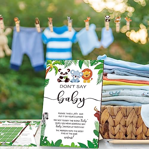 Image of Patelai 321 Pcs Safari Baby Shower Games Party Supplies, Jungle Animal Shower Games, 5 Sets (50 Cards Each) Activities Cards with 20 Pencils 1 Don't Say Baby Sign 50 Clothespin Gender Reveal Decor