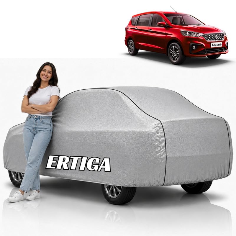 Image of Mind-Blowing 2026 100% Waterproof Ertiga Car Cover | Polyester Car Body Cover for Rain & Sun | UV Protection, Dustproof, Scratch Resistant, Windproof, Heat Resistant, Custom Fit (Silver)