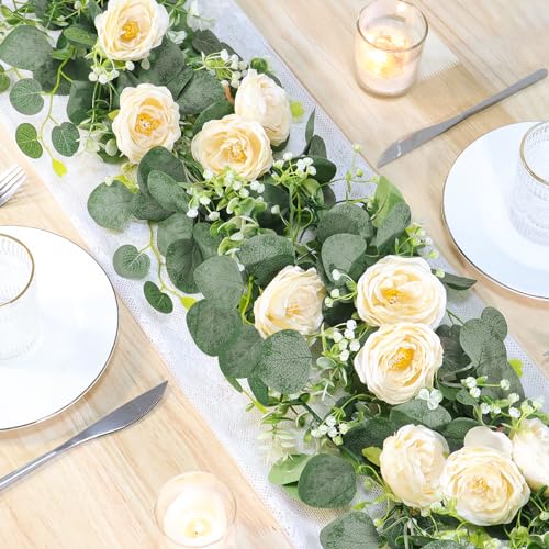 Guirlande de roses d'eucalyptus pour décoration de table de mariage chic