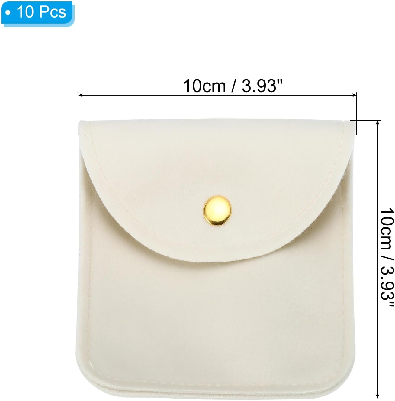 PATIKIL 10x10cm Jewelry Pouches with Snap Button, 10 Pack Velvet Jewelry Pouches Portable Soft Storage for Necklace Bracelet Earring Watch Rings Brooch, Beige