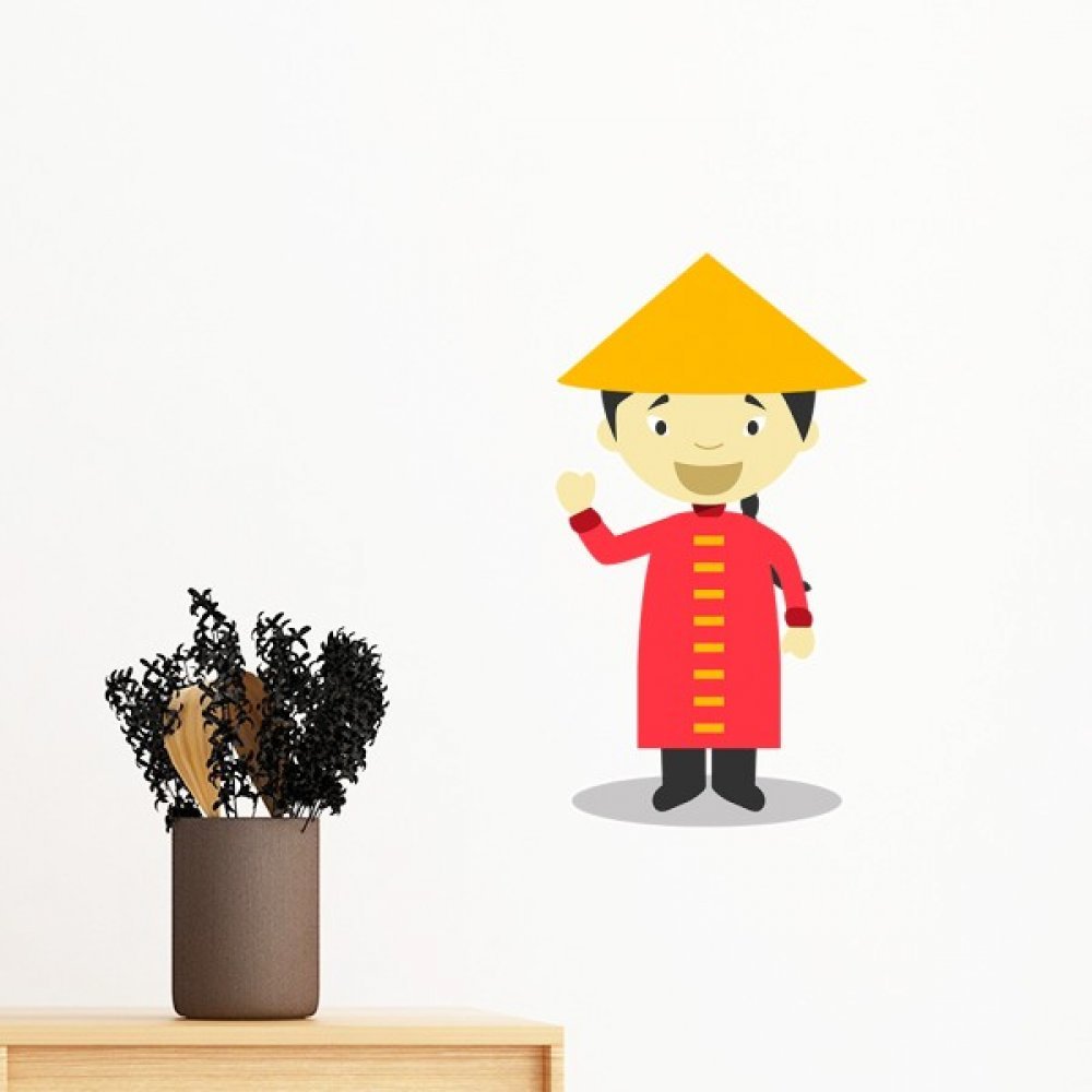 Stickers DIY Papier Peint Robe Longue Rouge Chine Cartoon pour Décoration Chambre Fille