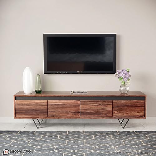 Image of DecorNation Contemporary Brown TV Stand: Wynter Wooden Elegance with Ample Storage and Sleek Metal Legs(60″ X 16″ X 18″, Brown)