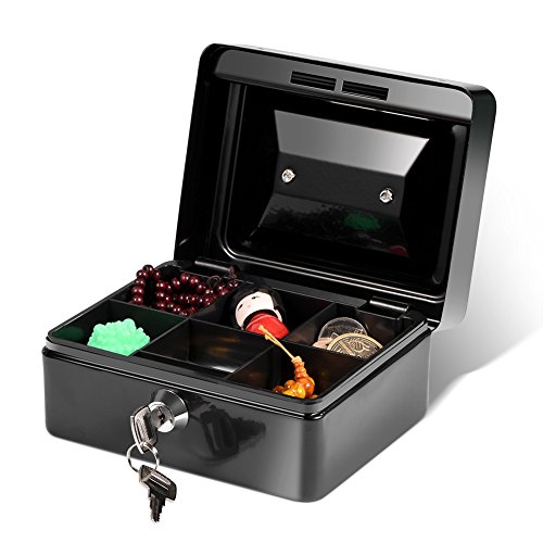 DEWIN Lockable Cash Tin - Lockable Money Tin Mini Portable Steel Petty Lockable Cash Money Coin Safe Security Box Household 1Pc (Black)