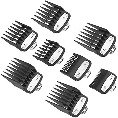 YINKE Clipper Guards Premium for Wahl Clippers Trimmers with Metal Clip - 8 Cutting Lengths from 1/16â€to 1â€(1.5-25mm) Fits All Full Size Wahl Clippers (pack of 8) (black)
