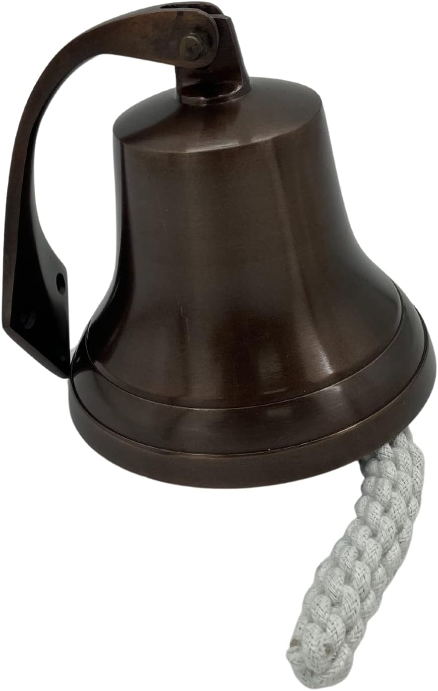 Wall Hanging 6" Ship Bell with Rope Aluminum Antique Copper Ship Dinner Bell Tip Bell Indoor/Outdoor Nautical Decoration Bells with Mounting Hardware Bracket Ship Boat Maritime Decor