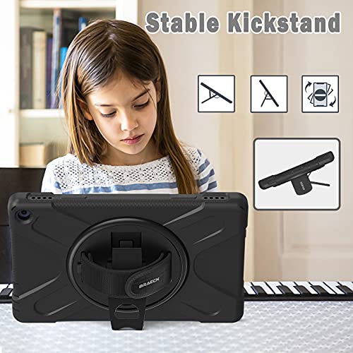Braecn Fire Hd 10/Hd 10 Plus 11Th Generation 2021 Case,Heavy Duty Shockproof Protective Case With Rotating Hand Strap,Carrying Shoulder Strap,Kickstand For Amazon Fire Hd 10 / Hd 10 Plus Tablet-Black #TOP3