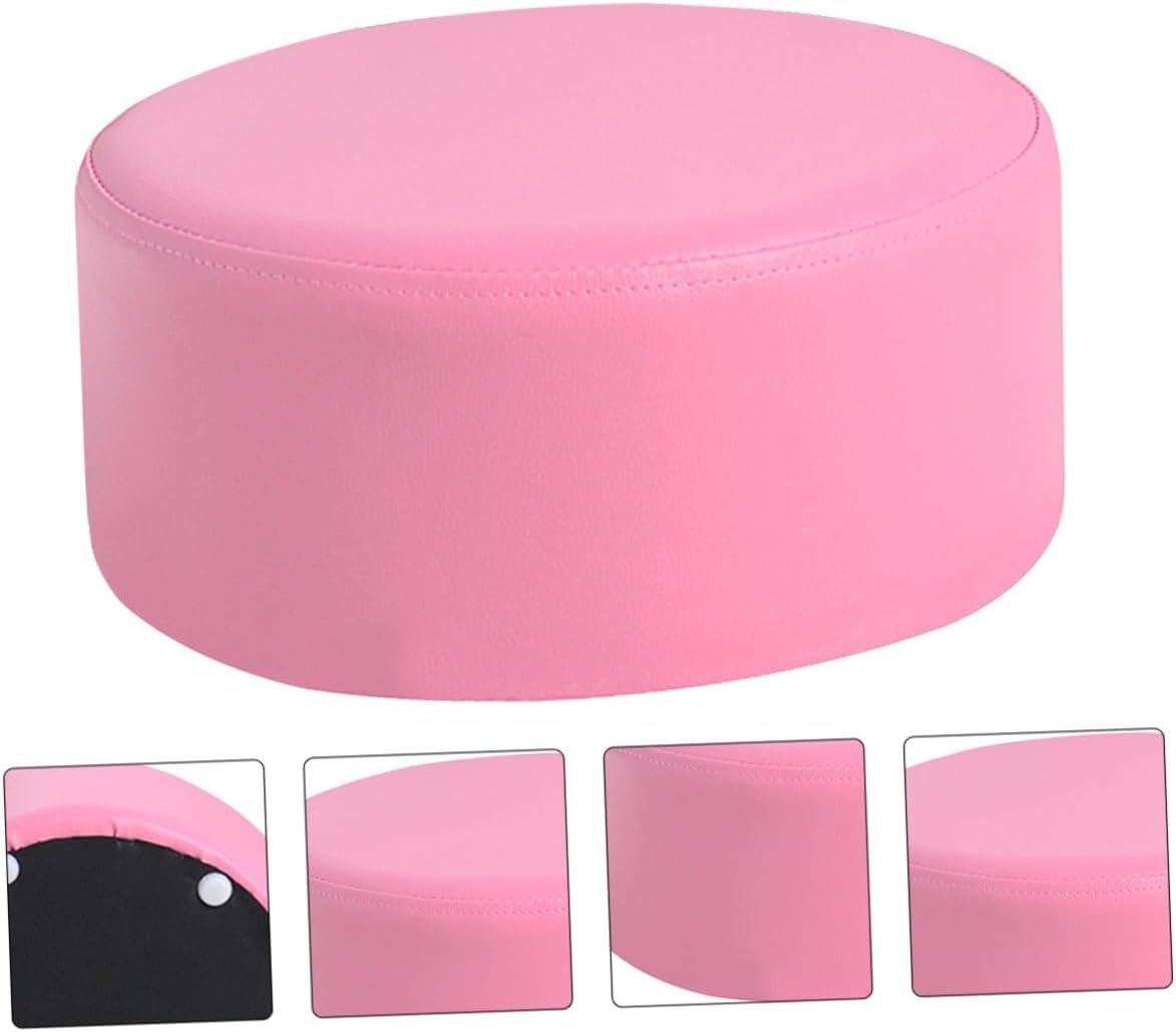 PRETYZOOM ’s Non-Slip Small Round Stool 28x28x13cm, Lightweight Pink Pu Leather Footstool for Bathroom and Bedroom, Portable Step Stool for ’ Seating and Shoe Changing