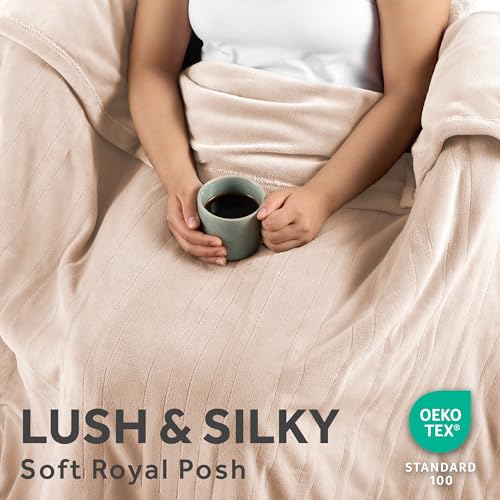 Sunbeam Electric Throw Royal Posh Velvet Heated Blanket, 4 Heat Settings, 4-Hour Auto Shut-Off, Fast Heating, Lush, Silky, and Ultra Comfy, Champagne Color, 50" x 60" by Sunbeam - Image 4