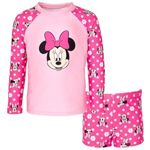 Disney Minnie Mouse UPF 50+ Rash Guard and Swim Shorts Swimsuit Set Infant to Big Kid