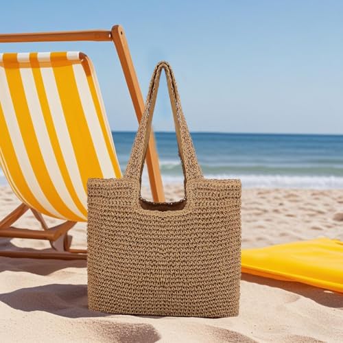 Image of Naimo Women Straw Beach Shoulder Bag Woven Tote Handbag Large Handmade Weaving Summer Casual Hobo Bag