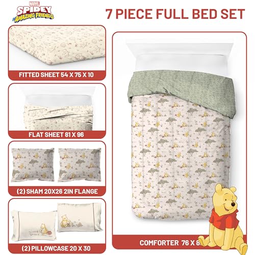Image of Jay Franco Kids Bed Set, Beige, Winnie The Pooh, 7 Piece Full | Cozy Soft Bedding for Stylish Room Decor with Comforter, Sheets & Pillow Covers