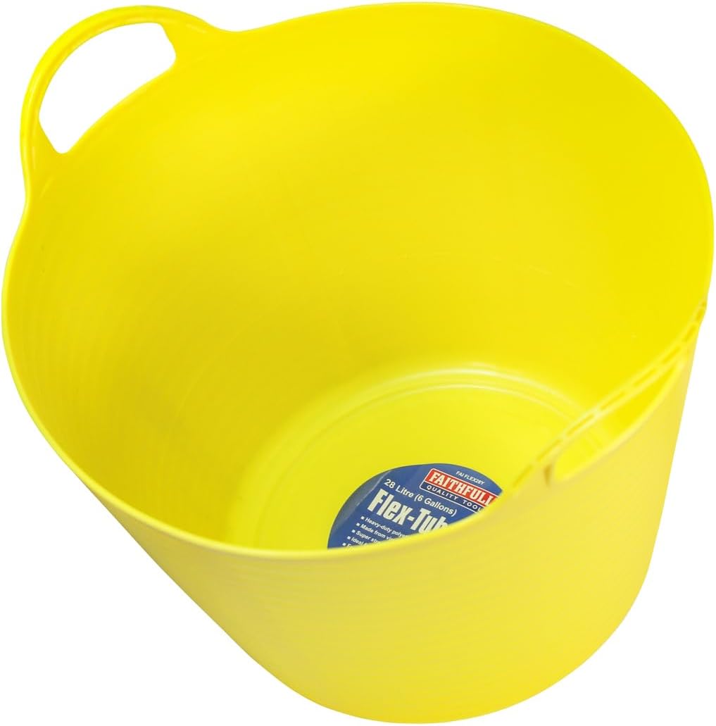 Faithfull Flex Tub – Multi-Purpose & Durable Flexible Bucket for Garden, DIY, Building & Farming - 28L (6gl), Yellow