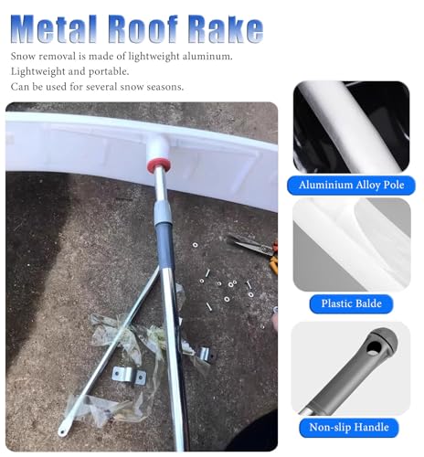 Grabie dachowe, grabie dachowe – aluminiowe narzędzie do usuwania śniegu z ostrzami 58 cm, 77,5 cm, wysuwane drążki dla wydajnego odśnieżania dachu, idealne dla właścicieli domów i sprzątania w zimie