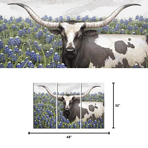 Welmeco Large Farmhouse Texas Longhorn Cow In Bluebonnet Flowers Painting Canvas Prints Wall Art Decor Retro Vintage Animal Picture Artwork For Home Office Living Room Decoration #TOP4