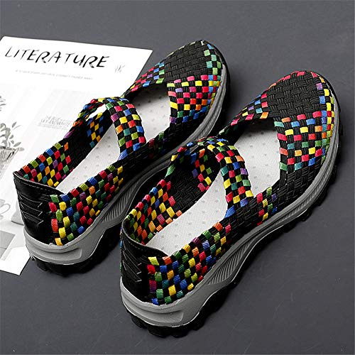 GOSPT Women's Elastic Woven Walking Shoes Mary Jane Flats Slip on Sneakers3
