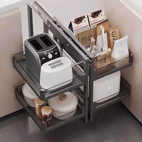 Soft Close Blind Corner Cabinet Organizer, 31.4cm Pull-Out Design, 4 Shelves Carbon Steel Storage Solution for Under Sink & Small Spaces