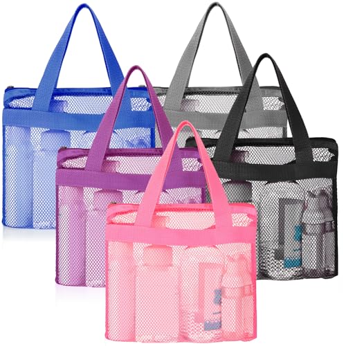 6 Pcs Portable Mesh Shower Caddy Tote Assorted Colors Quick Dry Tote Bag Mesh Beach Bags for Women Hanging Toiletry and Bath Organizer for Travel Swimming Sports Gym Camp Shopping College