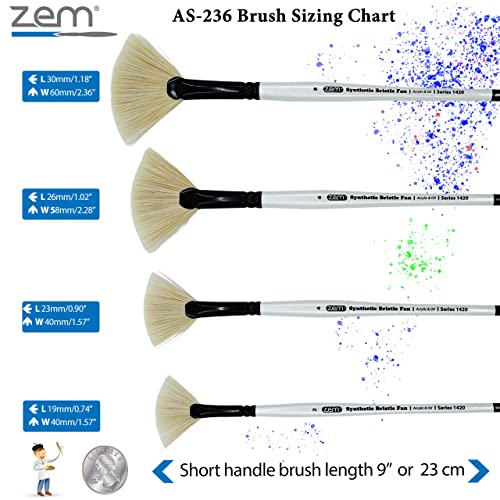 Zem Brush White Hog Bristle Synthetic Fan Artist Brush Set 4 Pcs | Acrylic And Oil #TOP1