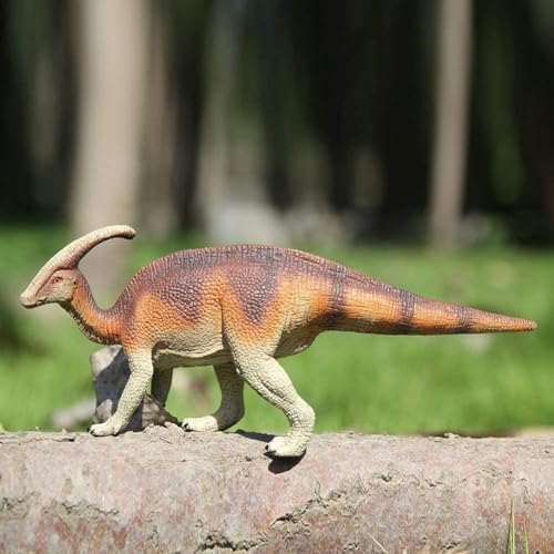 Image of FUNFOB Dinosaur Toy Figure Width - 19.5cm Parasaurolophus Dinosaur Toy for Kids & Adults PVC Multicolour | Single Horn Orange Brown Dino SML
