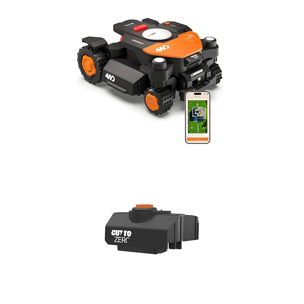 Worx Landroid Vision Cloud WR341E 4WD Robot Cortacésped Cut-to-Zero, Sin Cable Perimetral, hasta 1000 m², (Evitación de Obstáculos con IA, Navegación VSLAM + RTK Cloud, 84% de Pendiente)