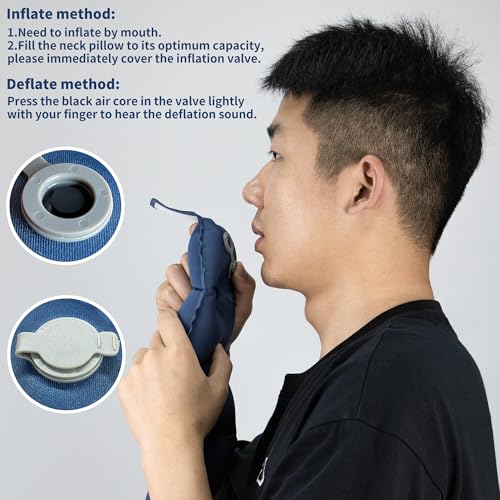 Almohada inflable de viaje 60 cm azul ajustable miniatura 3