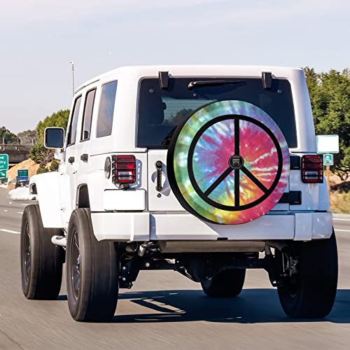 Image of Peace Sign Tie Dye Pattern Spare Tire Cover with Backup Camera Hole Wheel Tire Cover Fit Trailer, RV, SUV and Many Vehicle 17inch