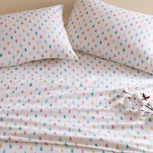 Image of Intelligent Design Flannel Sheets Full, Cozy Soft 100% Cotton Flannel Bedding, Printed Warm Full Sheets Set, Ultra Soft Cold Weather Bed Sheet Set, Tree Block, 4 Piece